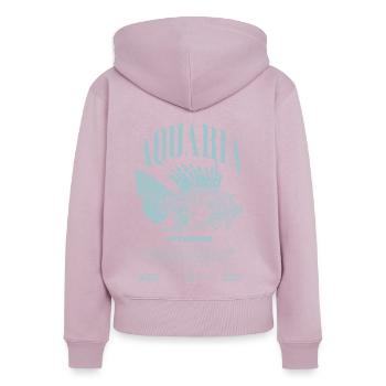 Poisson-lion marin gardien de poisson moderne streetwear - Sweat à capuche zippé Premium bio Femme - rose poudré - Dos - Julia (174cm)