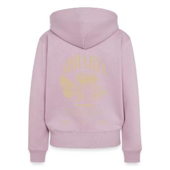 Poisson-lion marin gardien de poisson moderne streetwear - Sweat à capuche zippé Premium bio Femme - rose poudré - Dos - Julia (174cm)