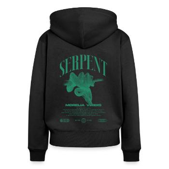 Grüner Baum Python Modern Reptile Keeper Streetwear - Frauen Premium Bio Zip Hoodie - Schwarz - Hinten - Julia (174cm)