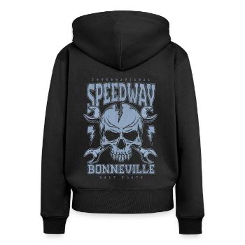 Bonneville Salt Flats Voiture de course rétro vintage - Sweat à capuche zippé Premium bio Femme - noir - Dos - Julia (174cm)