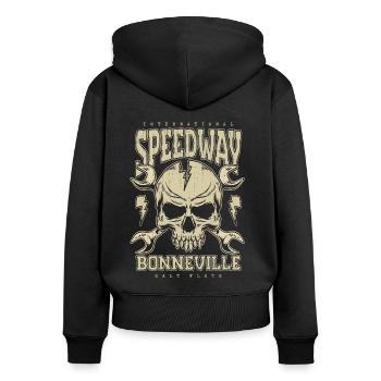 Bonneville Salt Flats Voiture de course rétro vintage - Sweat à capuche zippé Premium bio Femme - noir - Dos - Julia (174cm)
