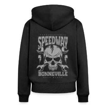 Bonneville Salt Flats Voiture de course rétro vintage - Sweat à capuche zippé Premium bio Femme - noir - Dos - Julia (174cm)