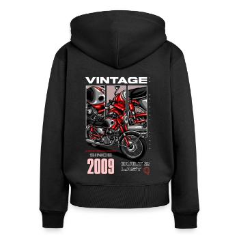 Moto Vintage Motards Motard Anniversaire 2009 - Sweat à capuche zippé Premium bio Femme - noir - Dos - Julia (174cm)