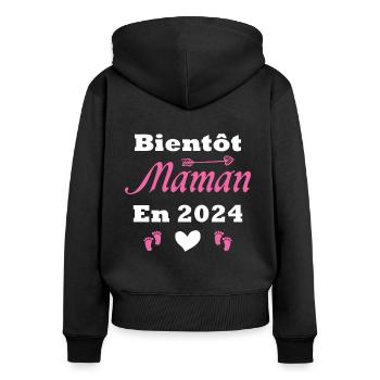 Bald Mama 2024 - Frauen Premium Bio Zip Hoodie - Schwarz - Hinten - Julia (174cm)