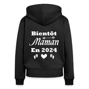 Bald Mama 2024 - Frauen Premium Bio Zip Hoodie - Schwarz - Hinten - Julia (174cm)