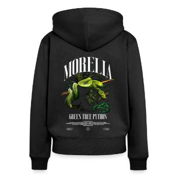 Green Tree Python moderne Streetwear Reptile gardien - Sweat à capuche zippé Premium bio Femme - noir - Dos - Julia (174cm)