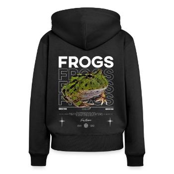 Gehörnter Frosch Streetwear Froschhüter - Frauen Premium Bio Zip Hoodie - Schwarz - Hinten - Julia (174cm)