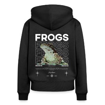 Milchfrosch Streetwear Frosch Keeper - Frauen Premium Bio Zip Hoodie - Schwarz - Hinten - Julia (174cm)