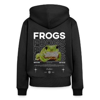White's Laubfrosch Streetwear Froschhüter - Frauen Premium Bio Zip Hoodie - Schwarz - Hinten - Julia (174cm)