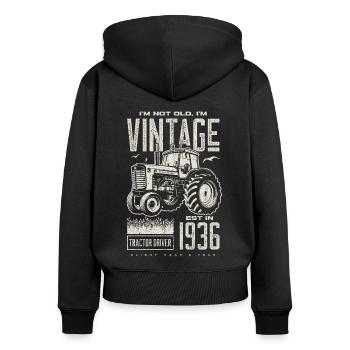 Tracteur Vintage Farmer Anniversaire Né En 1936 - Sweat à capuche zippé Premium bio Femme - noir - Dos - Julia (174cm)