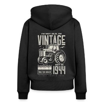 Vintage Traktor Landwirt Geburtstag geboren 1944 - Frauen Premium Bio Zip Hoodie - Schwarz - Hinten - Julia (174cm)