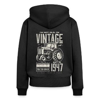 Vintage Traktor Landwirt Geburtstag geboren 1947 - Frauen Premium Bio Zip Hoodie - Schwarz - Hinten - Julia (174cm)