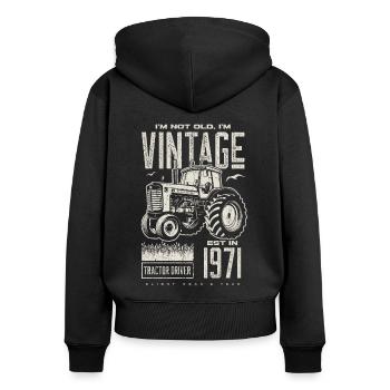Vintage Tractor Farmer Birthday Born In 1971 - Women's Premium Organic Zip Hoodie - black - Back - Julia (174cm)