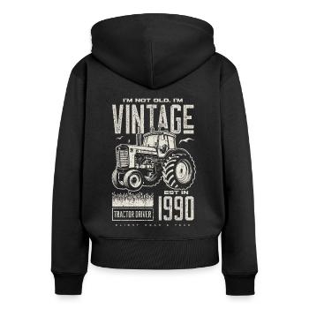Tracteur Vintage Farmer Anniversaire Né En 1990 - Sweat à capuche zippé Premium bio Femme - noir - Dos - Julia (174cm)