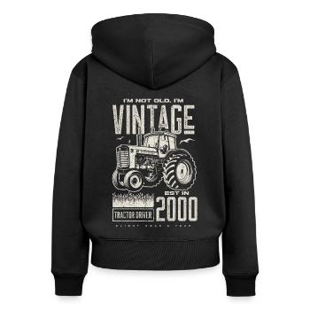 Anniversaire de fermier de tracteur vintage Né en 2000 - Sweat à capuche zippé Premium bio Femme - noir - Dos - Julia (174cm)