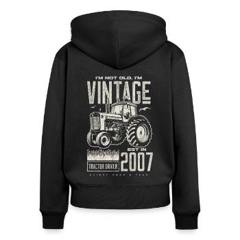 Vintage Traktor Landwirt Geburtstag geboren im Jahr 2007 - Frauen Premium Bio Zip Hoodie - Schwarz - Hinten - Julia (174cm)