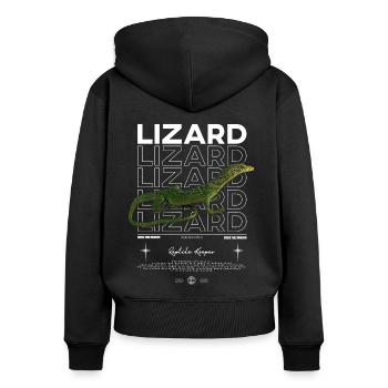 Grüner Baum Monitor Streetwear Lizard Keeper - Frauen Premium Bio Zip Hoodie - Schwarz - Hinten - Julia (174cm)
