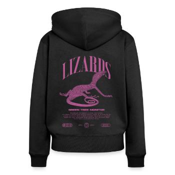 Moniteur d’arbre vert Streetwear gardien de lézard - Sweat à capuche zippé Premium bio Femme - noir - Dos - Julia (174cm)