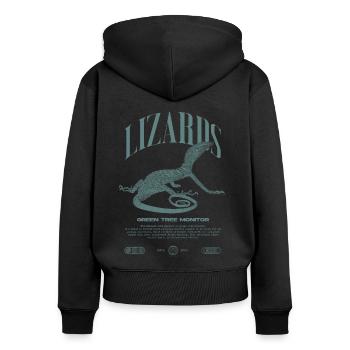 Moniteur d’arbre vert Streetwear gardien de lézard - Sweat à capuche zippé Premium bio Femme - noir - Dos - Julia (174cm)
