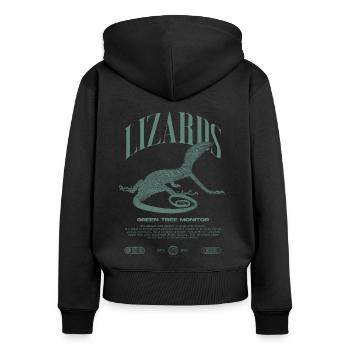 Moniteur d’arbre vert Streetwear gardien de lézard - Sweat à capuche zippé Premium bio Femme - noir - Dos - Julia (174cm)
