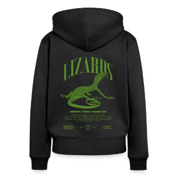 Moniteur d’arbre vert Streetwear gardien de lézard - Sweat à capuche zippé Premium bio Femme - noir - Dos - Julia (174cm)