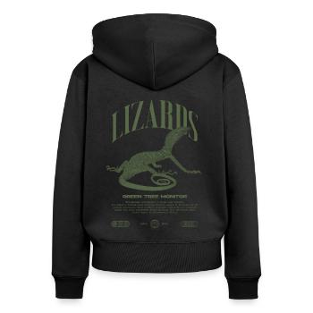 Moniteur d’arbre vert Streetwear gardien de lézard - Sweat à capuche zippé Premium bio Femme - noir - Dos - Julia (174cm)