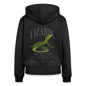 Moniteur d’arbre vert Streetwear gardien de lézard - Sweat à capuche zippé Premium bio Femme - noir - Dos - Julia (174cm)