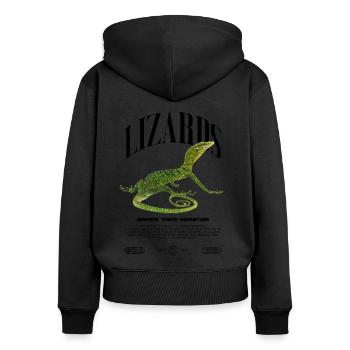 Moniteur d’arbre vert Streetwear gardien de lézard - Sweat à capuche zippé Premium bio Femme - noir - Dos - Julia (174cm)