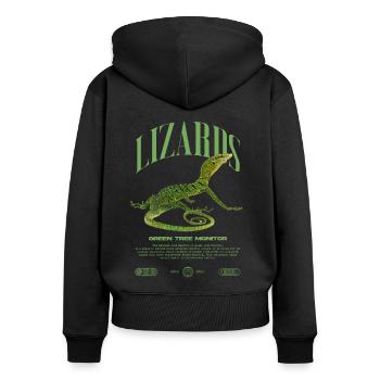Moniteur d’arbre vert Streetwear gardien de lézard - Sweat à capuche zippé Premium bio Femme - noir - Dos - Julia (174cm)