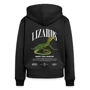 Moniteur d’arbre vert Streetwear gardien de lézard - Sweat à capuche zippé Premium bio Femme - noir - Dos - Julia (174cm)