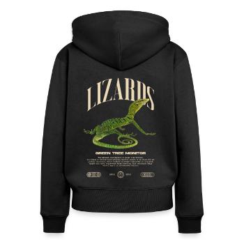 Moniteur d’arbre vert Streetwear gardien de lézard - Sweat à capuche zippé Premium bio Femme - noir - Dos - Julia (174cm)