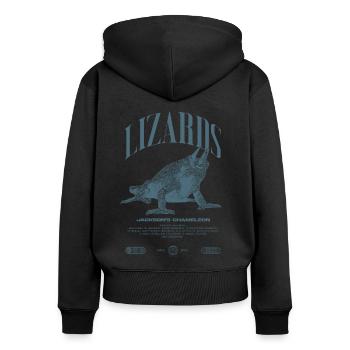 Jackson's Chamäleon Streetwear Eidechsenwärter - Frauen Premium Bio Zip Hoodie - Schwarz - Hinten - Julia (174cm)