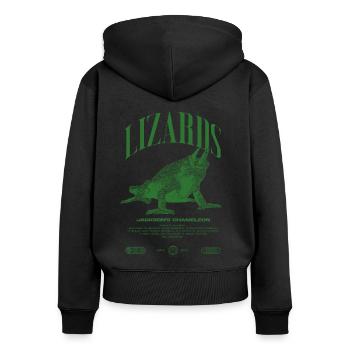 Jackson's Chamäleon Streetwear Eidechsenwärter - Frauen Premium Bio Zip Hoodie - Schwarz - Hinten - Julia (174cm)