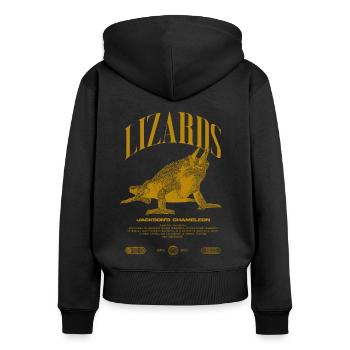 Jackson's Chamäleon Streetwear Eidechsenwärter - Frauen Premium Bio Zip Hoodie - Schwarz - Hinten - Julia (174cm)