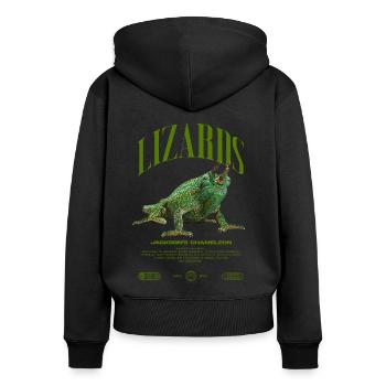Jackson's Chamäleon Streetwear Eidechsenwärter - Frauen Premium Bio Zip Hoodie - Schwarz - Hinten - Julia (174cm)