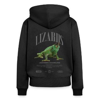 Jackson's Chamäleon Streetwear Eidechsenwärter - Frauen Premium Bio Zip Hoodie - Schwarz - Hinten - Julia (174cm)
