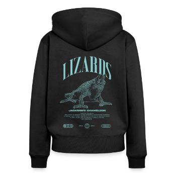 Jackson's Chamäleon Streetwear Eidechsenwärter - Frauen Premium Bio Zip Hoodie - Schwarz - Hinten - Julia (174cm)