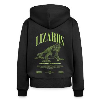 Jackson's Chamäleon Streetwear Eidechsenwärter - Frauen Premium Bio Zip Hoodie - Schwarz - Hinten - Julia (174cm)