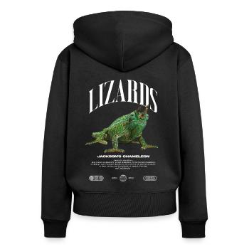 Jackson's Chamäleon Streetwear Eidechsenwärter - Frauen Premium Bio Zip Hoodie - Schwarz - Hinten - Julia (174cm)