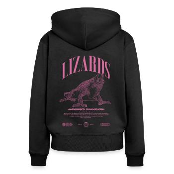 Jackson's Chamäleon Streetwear Eidechsenwärter - Frauen Premium Bio Zip Hoodie - Schwarz - Hinten - Julia (174cm)