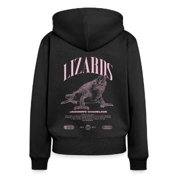 Jackson's Chamäleon Streetwear Eidechsenwärter - Frauen Premium Bio Zip Hoodie - Schwarz - Hinten - Julia (174cm)