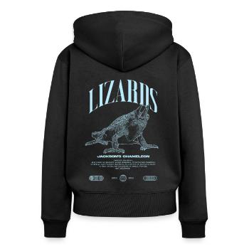 Jackson's Chamäleon Streetwear Eidechsenwärter - Frauen Premium Bio Zip Hoodie - Schwarz - Hinten - Julia (174cm)