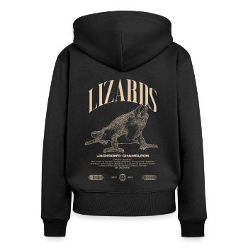 Jackson's Chamäleon Streetwear Eidechsenwärter - Frauen Premium Bio Zip Hoodie - Schwarz - Hinten - Julia (174cm)