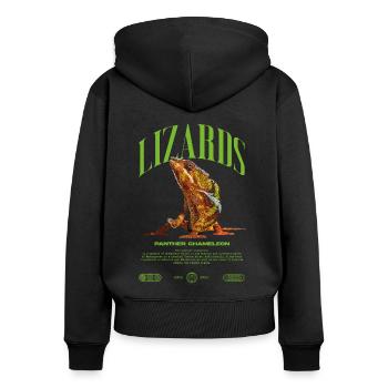 Panther Caméléon Streetwear Lézard Keeper - Sweat à capuche zippé Premium bio Femme - noir - Dos - Julia (174cm)