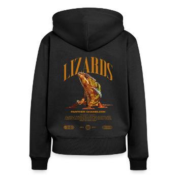 Panther Caméléon Streetwear Lézard Keeper - Sweat à capuche zippé Premium bio Femme - noir - Dos - Julia (174cm)