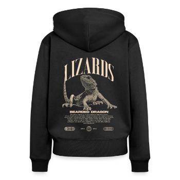 Dragon barbu Streetwear gardien de lézard - Sweat à capuche zippé Premium bio Femme - noir - Dos - Julia (174cm)