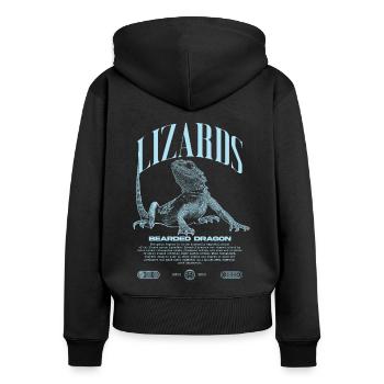 Dragon barbu Streetwear gardien de lézard - Sweat à capuche zippé Premium bio Femme - noir - Dos - Julia (174cm)