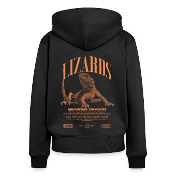 Dragon barbu Streetwear gardien de lézard - Sweat à capuche zippé Premium bio Femme - noir - Dos - Julia (174cm)