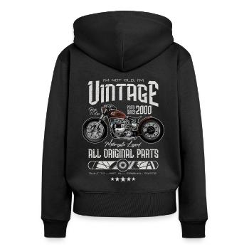 Moto Vintage Moto Moto Anniversaire 2000 - Sweat à capuche zippé Premium bio Femme - noir - Dos - Julia (174cm)