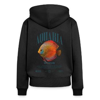 Diskus-Buntbarsch Fish Keeper Moderne Streetwear - Frauen Premium Bio Zip Hoodie - Schwarz - Hinten - Julia (174cm)